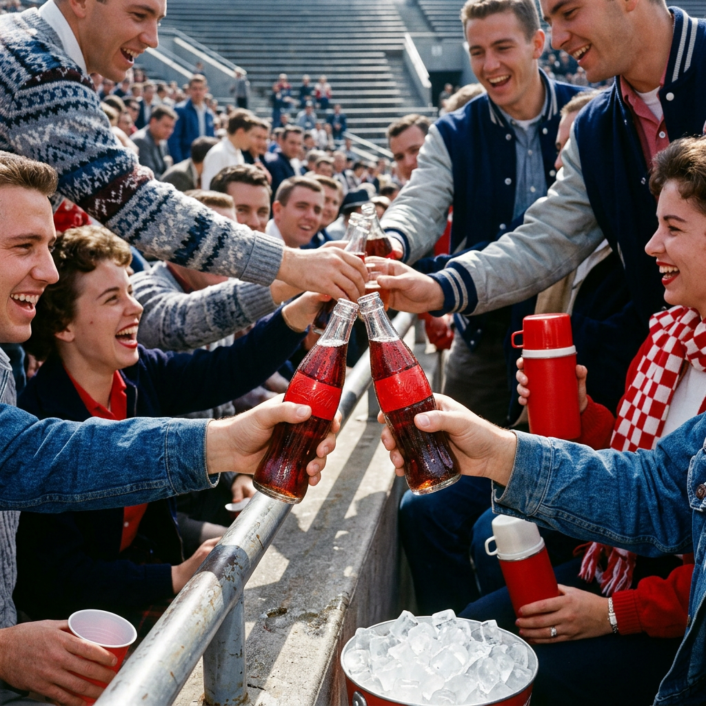 stadium bleacher armrest, two bottles touching necks in a toast