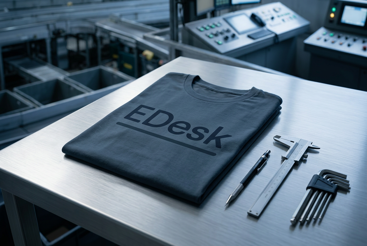Folded team shirt in Control Room Slate with Signal Green logo print